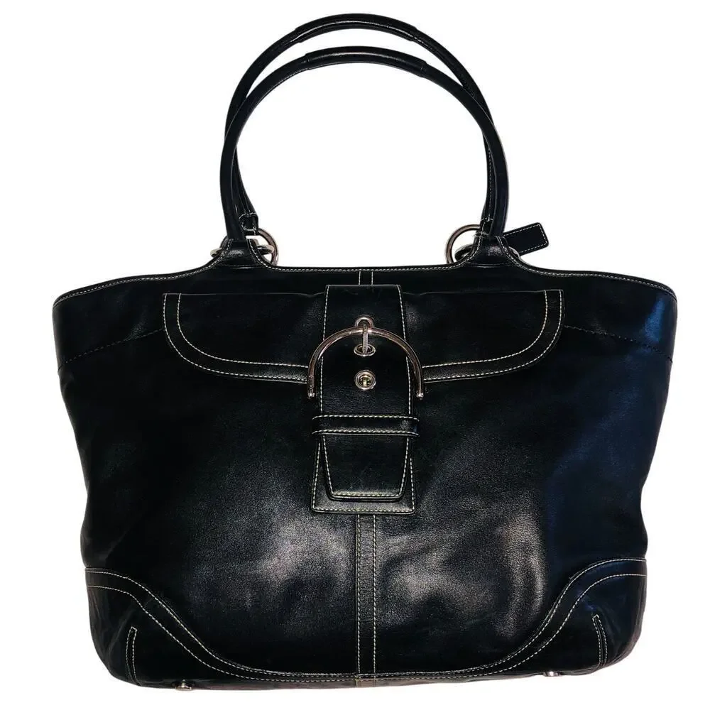 Vintage Coach Soho 5570 Large Carry All Bag Black Y2K Contrast Stitch Buckle